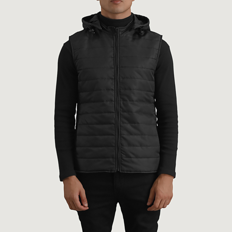 Men_s Carlo Black Hooded Puffer Vest Close Front-5-1699017839967
